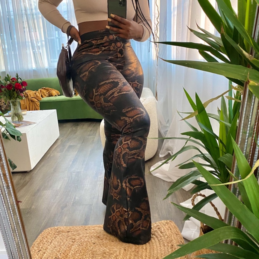 Snake skin flare bottom pants